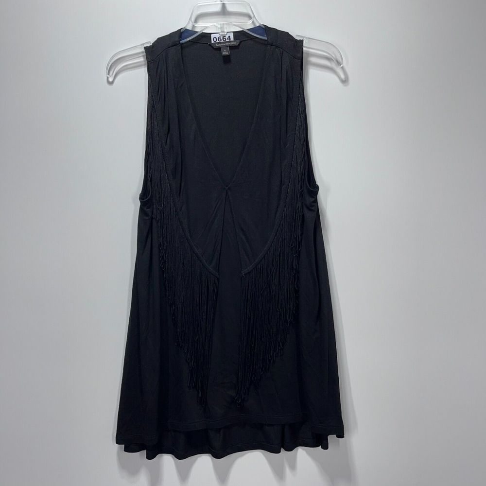 Banana Republic Womens Top Size S Black Cascading Fringe Sleeveless V-Neck Tunic